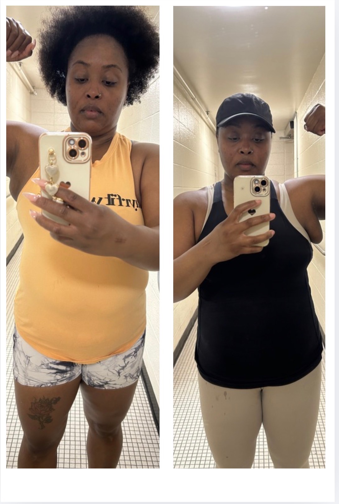 Client progress shown in two front-facing photographs